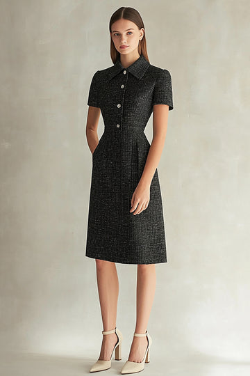 Black Sheath High Neck Single Breasted Work Dress